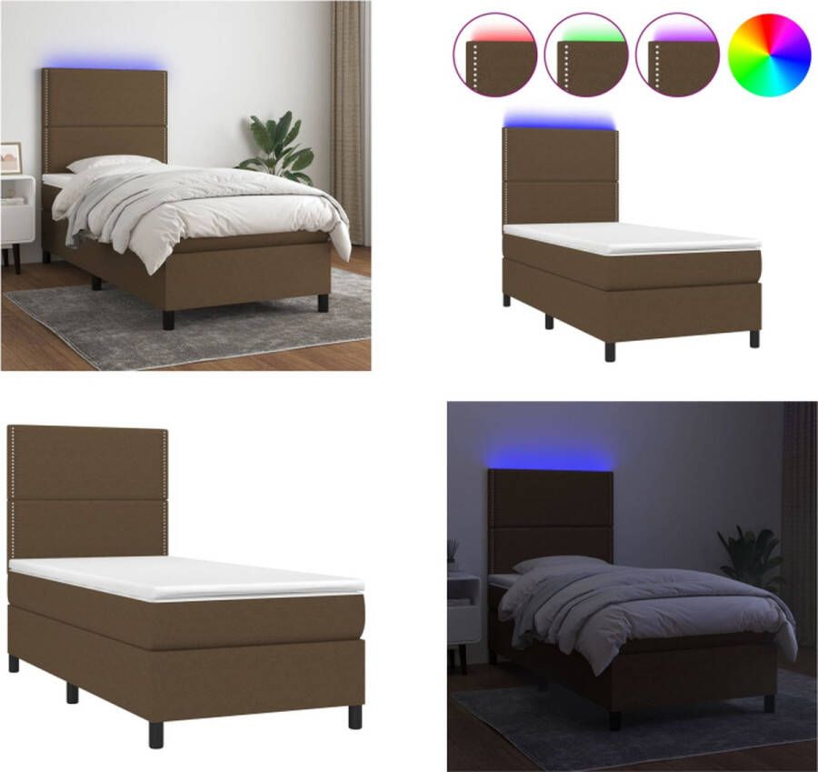 VidaXL Boxspring met matras en LED stof donkerbruin 90x190 cm Boxspring Boxsprings Bed Slaapmeubel - Foto 3