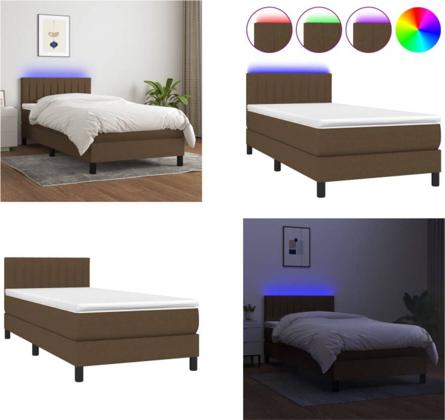 VidaXL Boxspring met matras en LED stof donkerbruin 90x190 cm Boxspring Boxsprings Bed Slaapmeubel