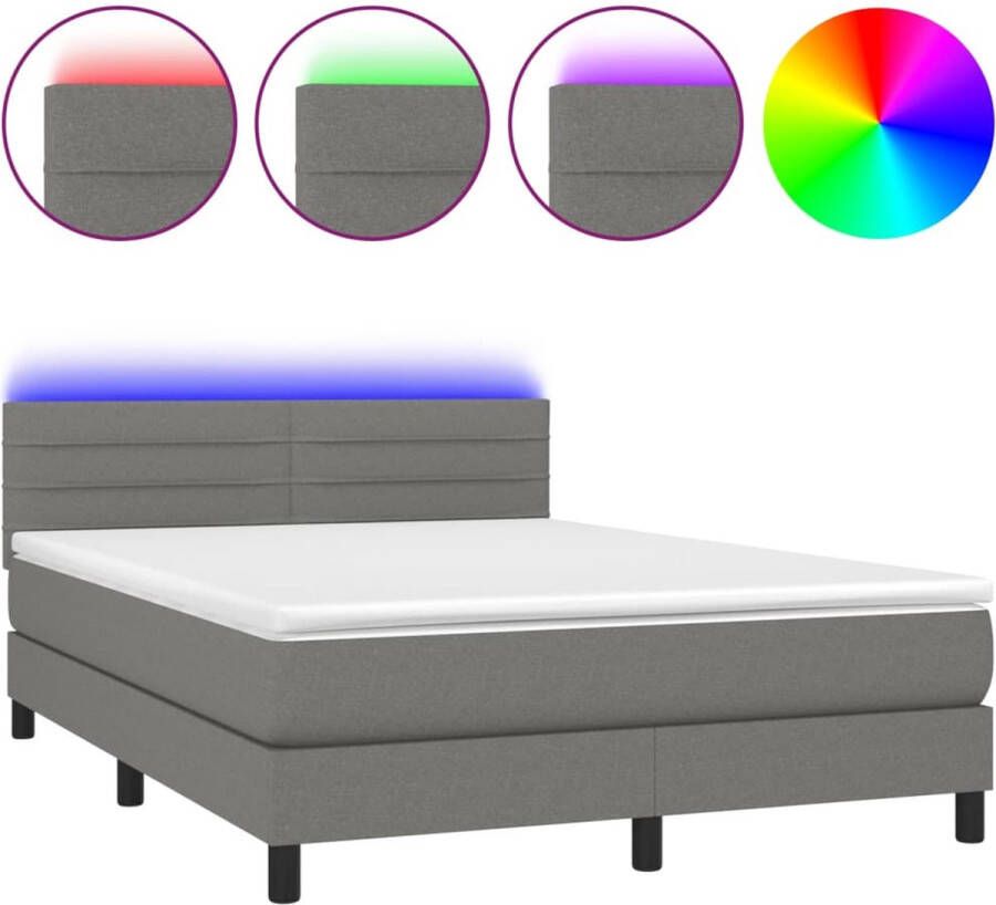 VidaXL -Boxspring-met-matras-en-LED-stof-donkergrijs-140x200-cm