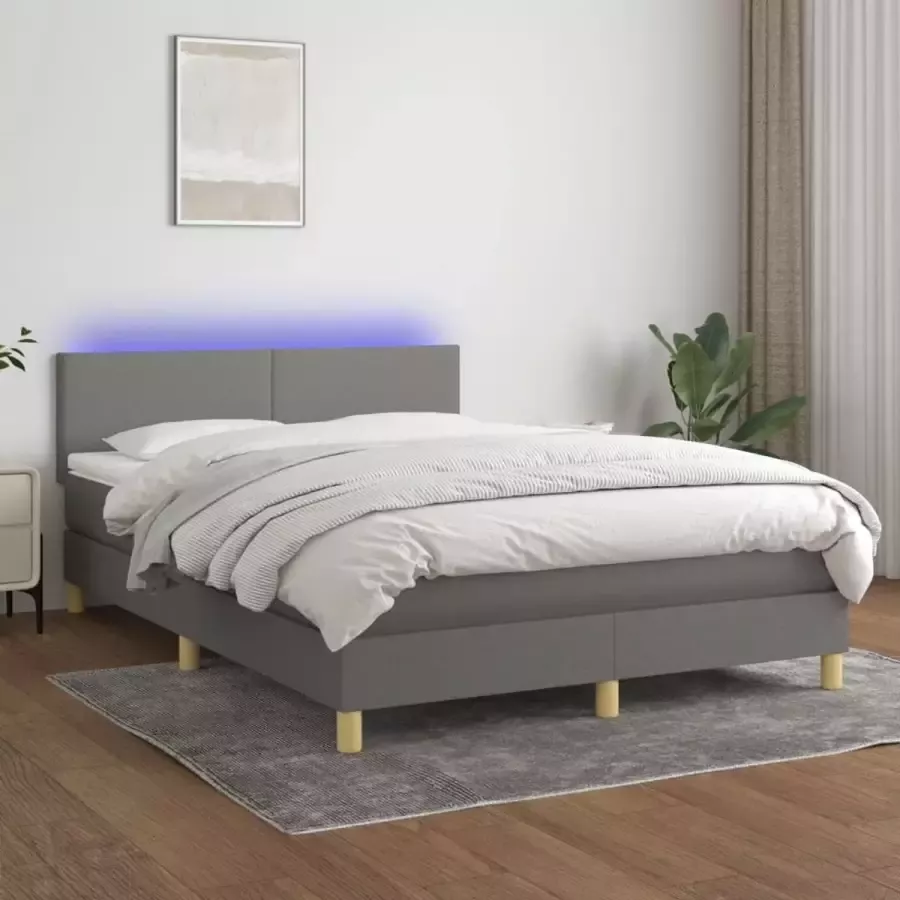 VidaXL -Boxspring-met-matras-en-LED-stof-donkergrijs-140x200-cm - Foto 2