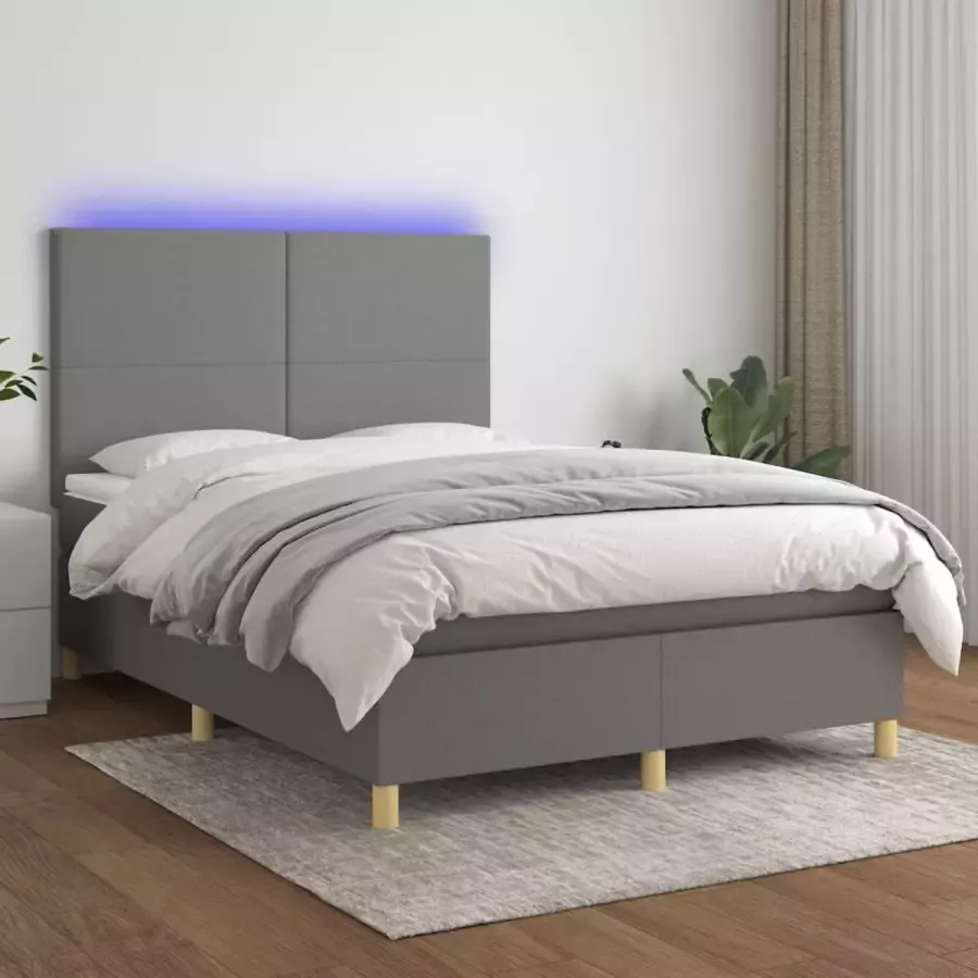 VidaXL -Boxspring-met-matras-en-LED-stof-donkergrijs-140x200-cm - Foto 2