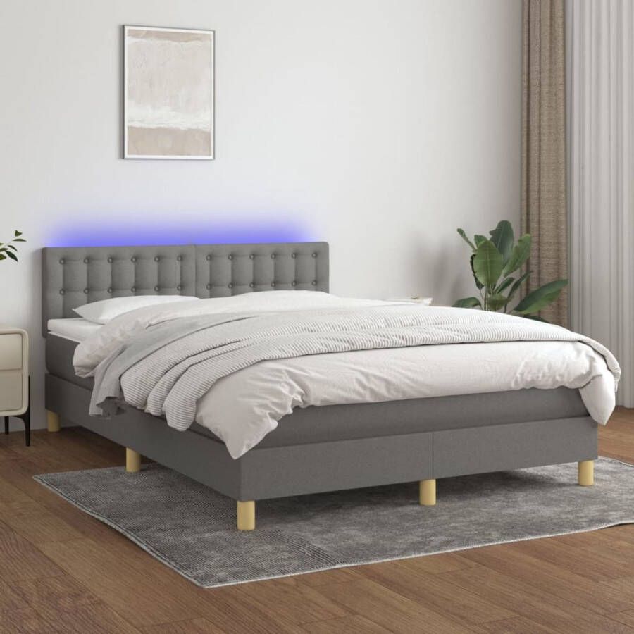 VidaXL -Boxspring-met-matras-en-LED-stof-donkergrijs-140x200-cm