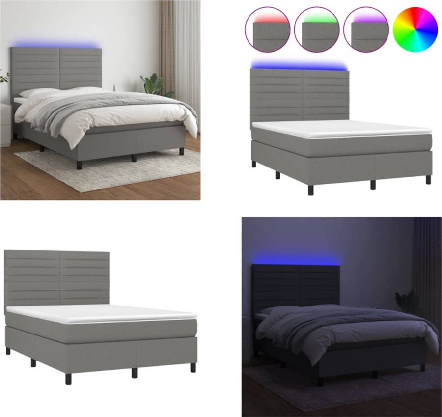 VidaXL Boxspring met matras en LED stof donkergrijs 140x200 cm Boxspring Boxsprings Bed Slaapmeubel - Foto 3