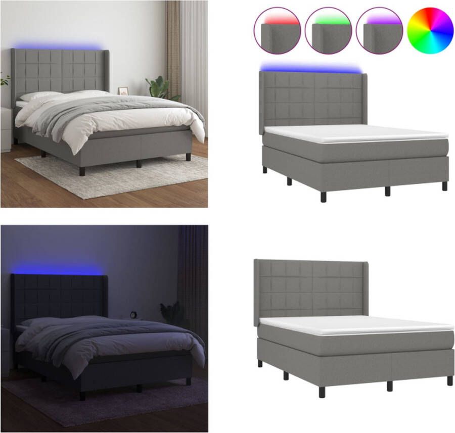 VidaXL Boxspring met matras en LED stof donkergrijs 140x200 cm Boxspring Boxsprings Bed Slaapmeubel - Foto 2