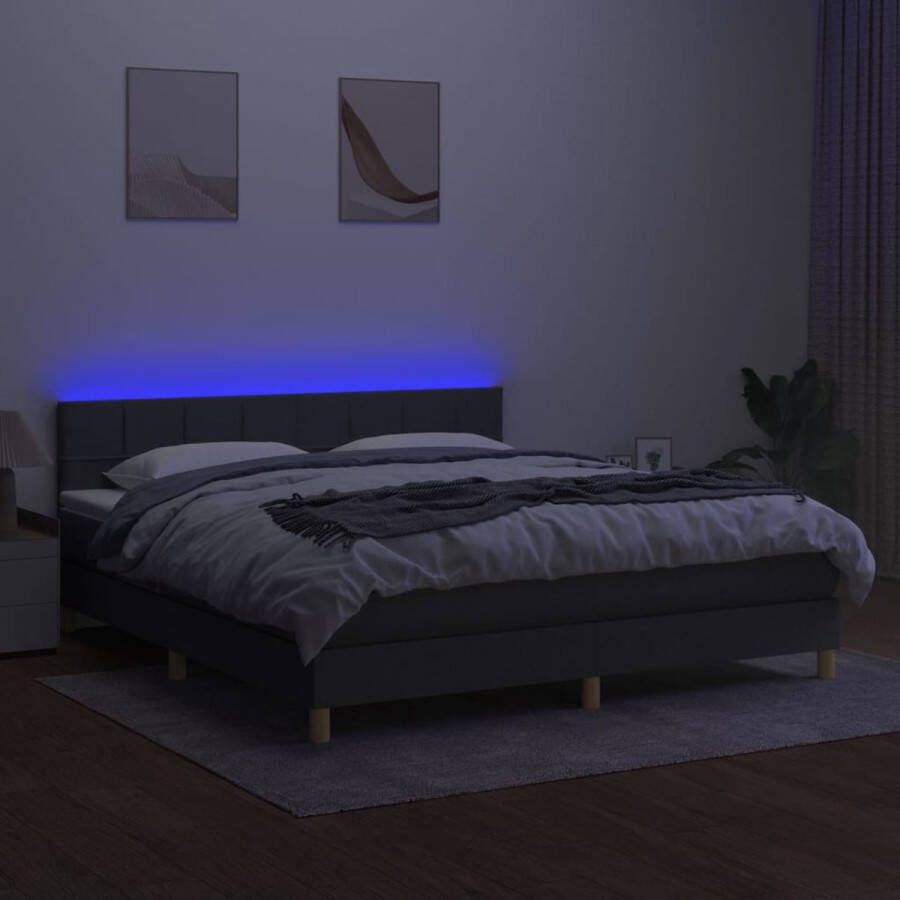 VidaXL -Boxspring-met-matras-en-LED-stof-donkergrijs-160x200-cm