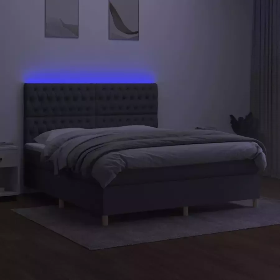 VidaXL -Boxspring-met-matras-en-LED-stof-donkergrijs-160x200-cm - Foto 4