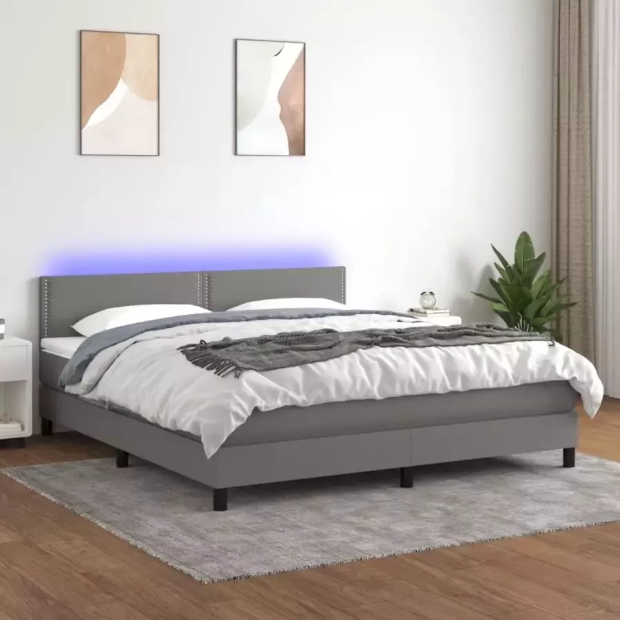 VidaXL -Boxspring-met-matras-en-LED-stof-donkergrijs-160x200-cm - Foto 3