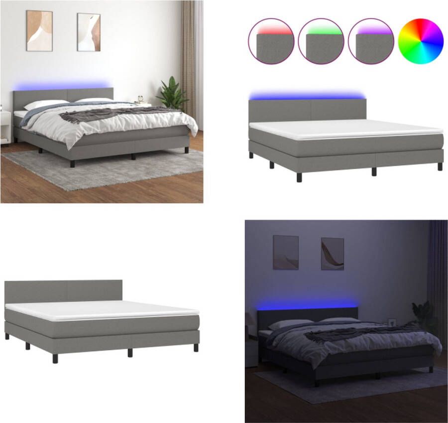 VidaXL Boxspring met matras en LED stof donkergrijs 160x200 cm Boxspring Boxsprings Bed Slaapmeubel - Foto 3