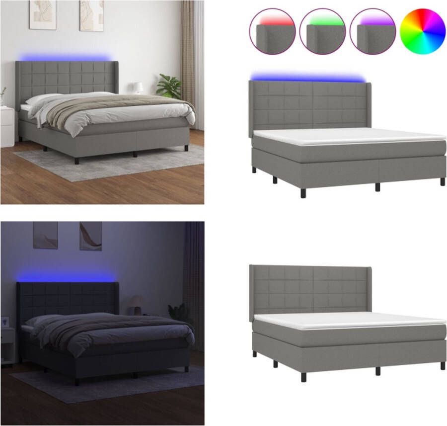 VidaXL Boxspring met matras en LED stof donkergrijs 160x200 cm Boxspring Boxsprings Bed Slaapmeubel - Foto 2