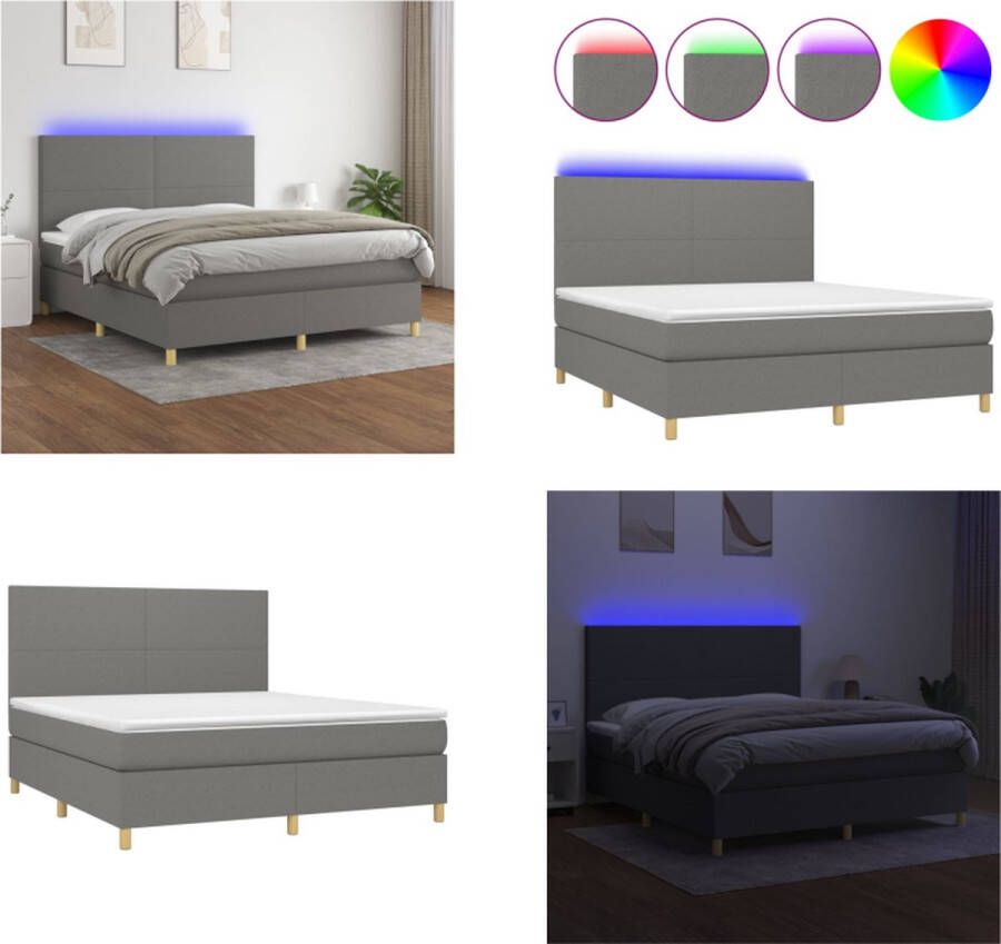 VidaXL Boxspring met matras en LED stof donkergrijs 160x200 cm Boxspring Boxsprings Bed Slaapmeubel - Foto 2