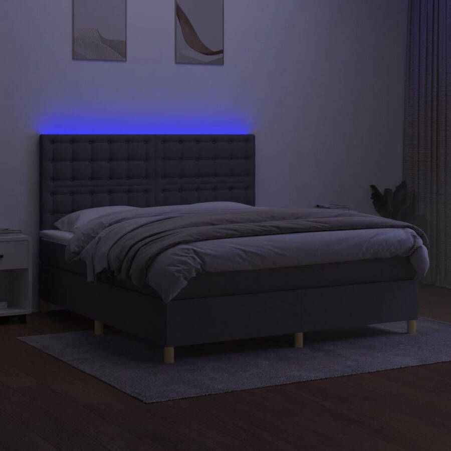 VidaXL -Boxspring-met-matras-en-LED-stof-donkergrijs-180x200-cm - Foto 2