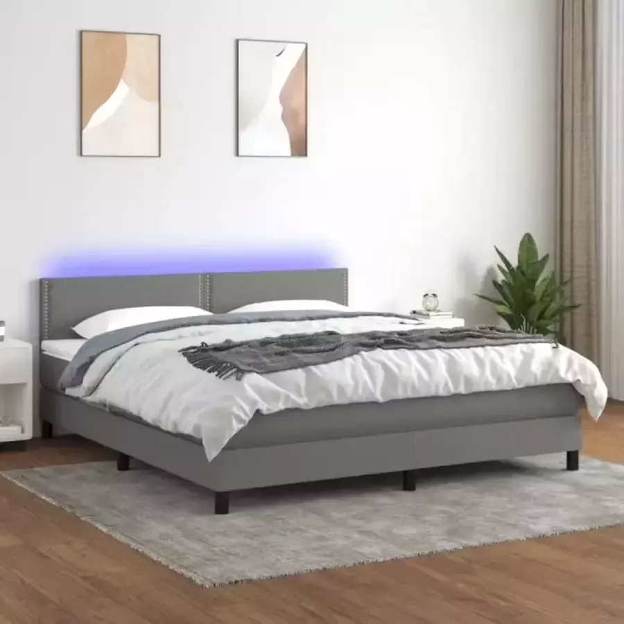 Vida XL Boxspring met matras en LED stof donkergrijs 180x200 cm SKU: V3133974 - Foto 3