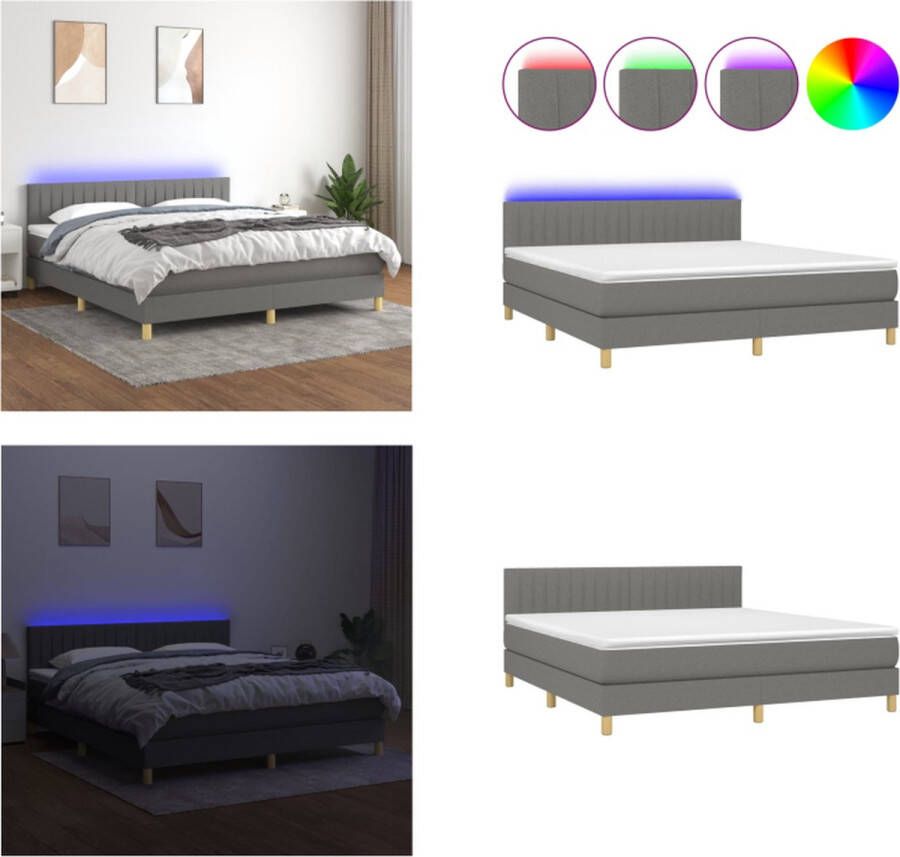 VidaXL Boxspring met matras en LED stof donkergrijs 180x200 cm Boxspring Boxsprings Bed Slaapmeubel - Foto 3