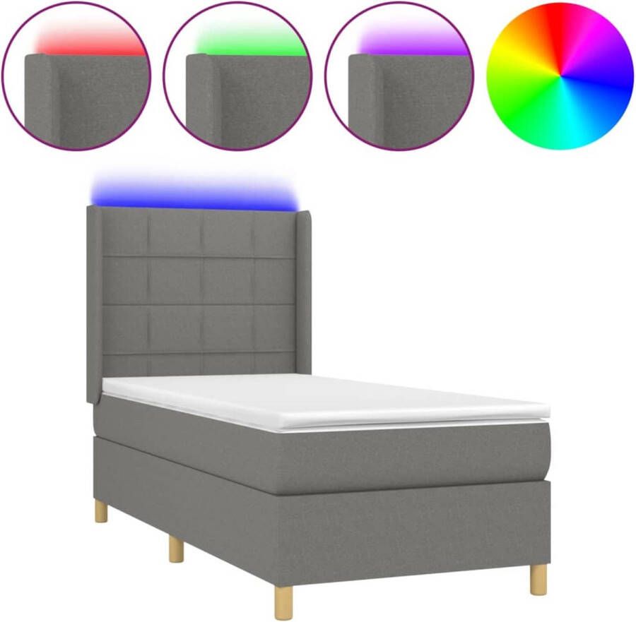 Vida XL Boxspring met matras en LED stof donkergrijs 90x190 cm SKU: V3138758