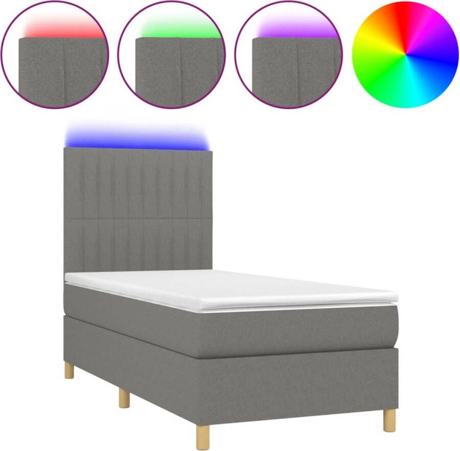Vida XL Boxspring met matras en LED stof donkergrijs 90x190 cm SKU: V3135638