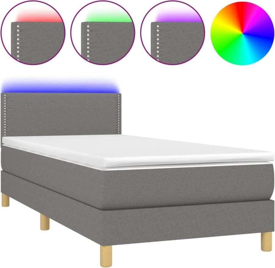 Vida XL Boxspring met matras en LED stof donkergrijs 90x190 cm SKU: V3133038 - Foto 2