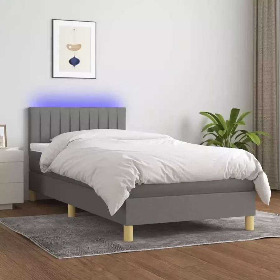Vida XL Boxspring met matras en LED stof donkergrijs 90x190 cm SKU: V3133038 - Foto 3
