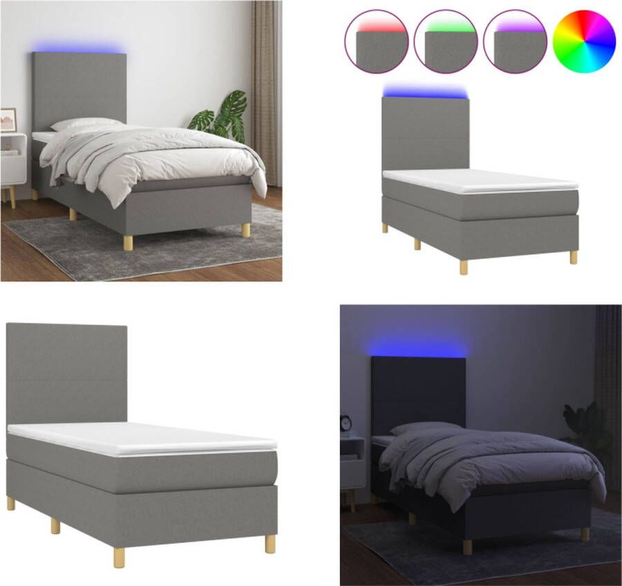 VidaXL Boxspring met matras en LED stof donkergrijs 90x200 cm Boxspring Boxsprings Bed Slaapmeubel - Foto 2