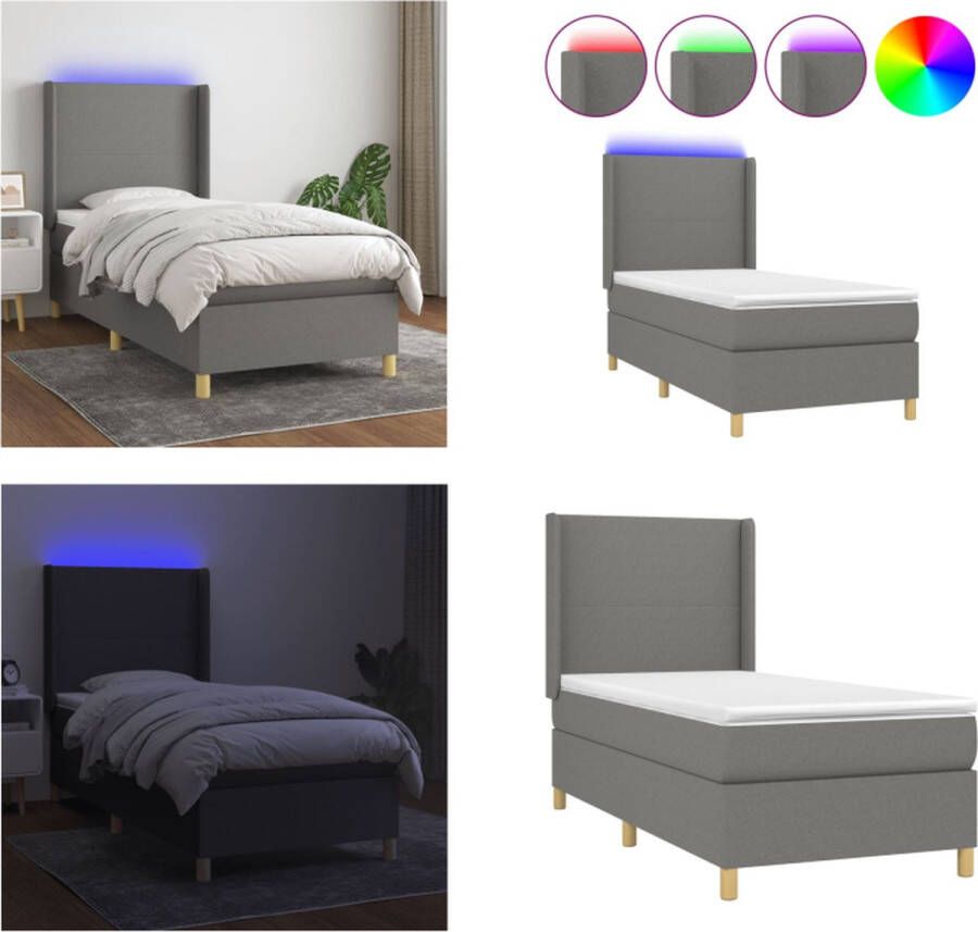 VidaXL Boxspring met matras en LED stof donkergrijs 90x200 cm Boxspring Boxsprings Bed Slaapmeubel - Foto 3
