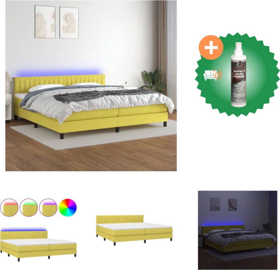 VidaXL Boxspring met matras en LED stof groen 200x200 cm Bed Inclusief Reiniger
