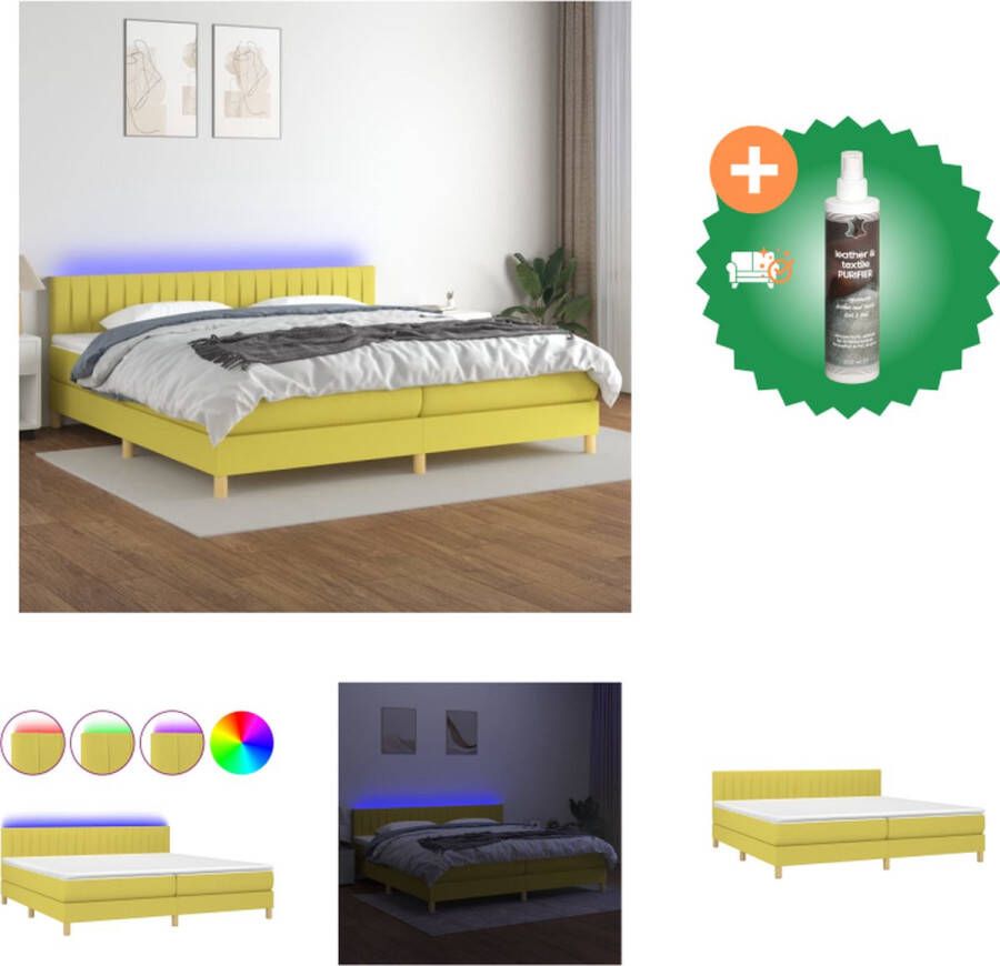VidaXL Boxspring met matras en LED stof groen 200x200 cm Bed Inclusief Reiniger