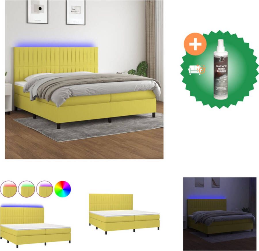 VidaXL Boxspring met matras en LED stof groen 200x200 cm Bed Inclusief Reiniger
