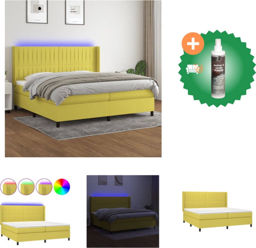 VidaXL Boxspring met matras en LED stof groen 200x200 cm Bed Inclusief Reiniger