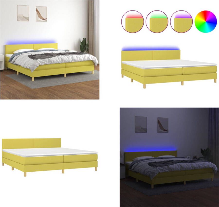 vidaXL Boxspring met matras en LED stof groen 200x200 cm Boxspring Boxsprings Bed Slaapmeubel