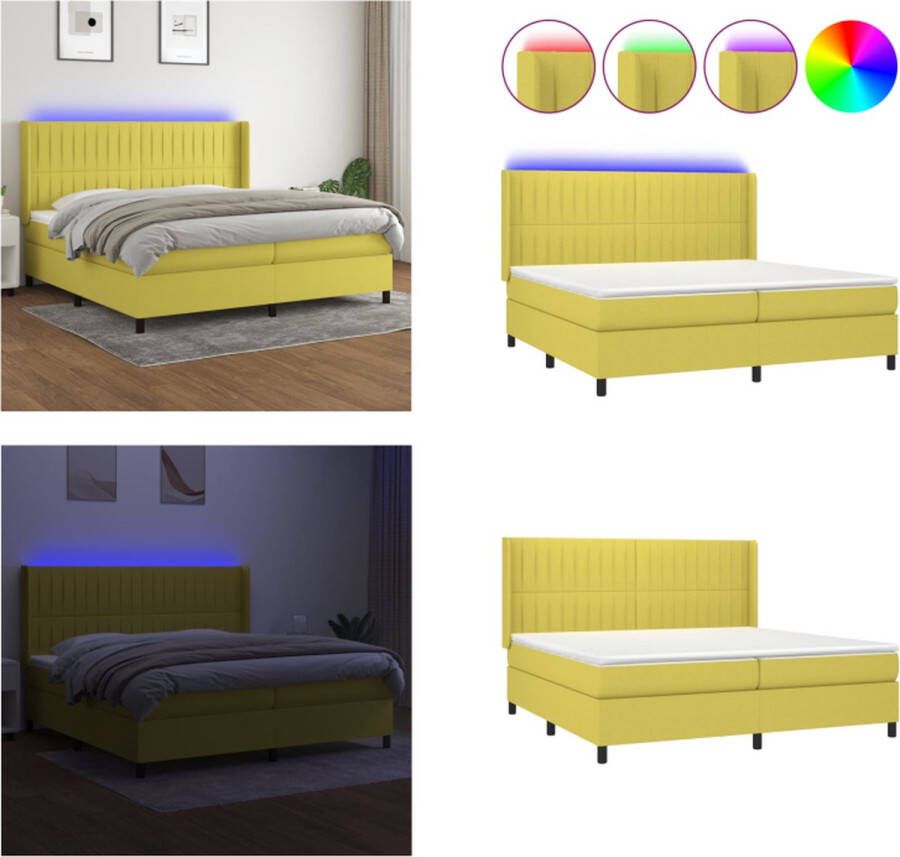 VidaXL Boxspring met matras en LED stof groen 200x200 cm Boxspring Boxsprings Bed Slaapmeubel