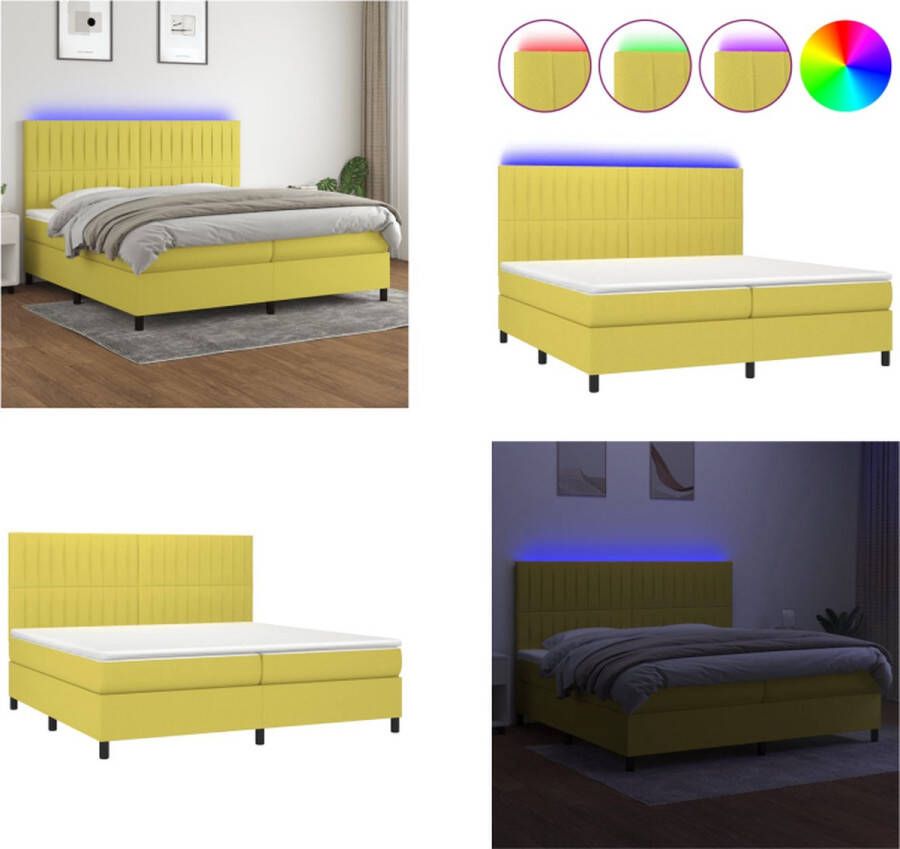 VidaXL Boxspring met matras en LED stof groen 200x200 cm Boxspring Boxsprings Bed Slaapmeubel
