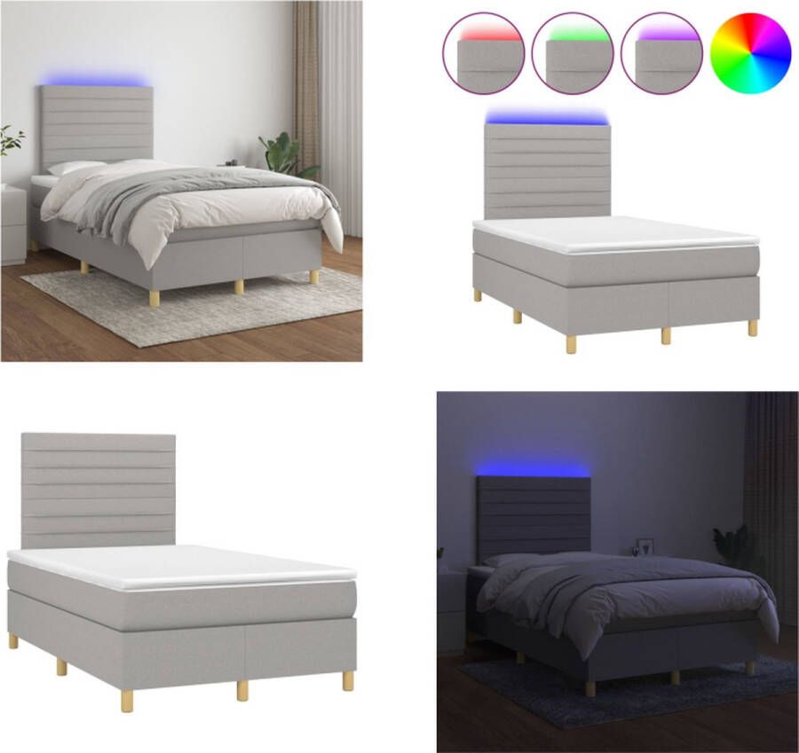 vidaXL Boxspring met matras en LED stof lichtgrijs 120x200 cm Boxspring Boxsprings Bed Slaapmeubel