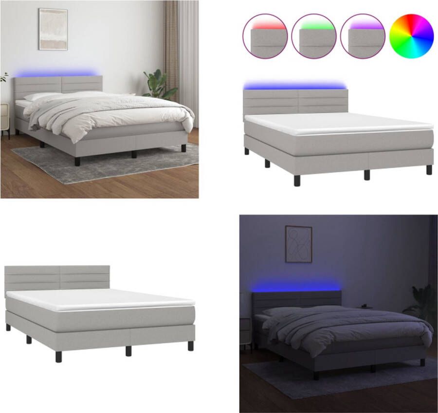 VidaXL Boxspring met matras en LED stof lichtgrijs 140x190 cm Boxspring Boxsprings Bed Slaapmeubel - Foto 2