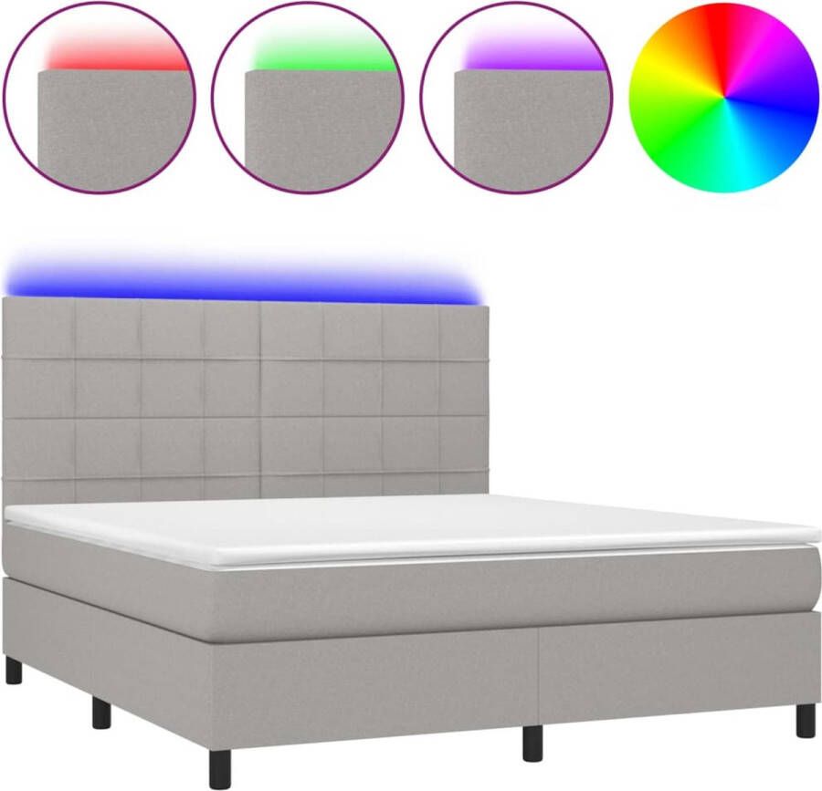 VidaXL -Boxspring-met-matras-en-LED-stof-lichtgrijs-160x200-cm - Foto 2