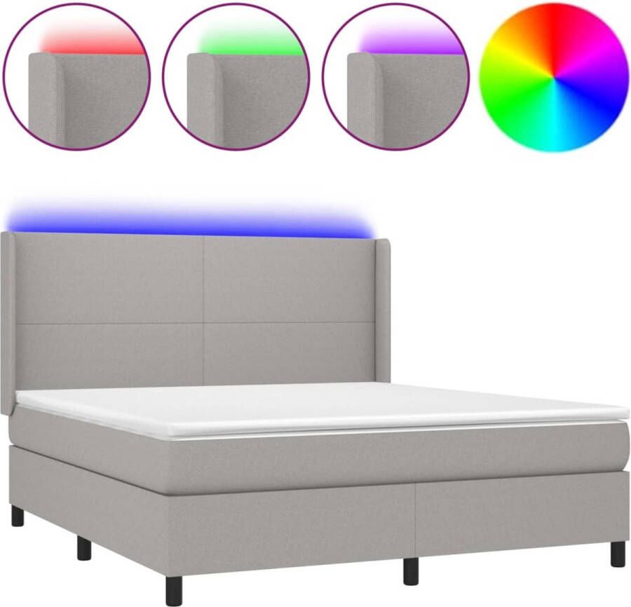 VidaXL -Boxspring-met-matras-en-LED-stof-lichtgrijs-160x200-cm - Foto 3
