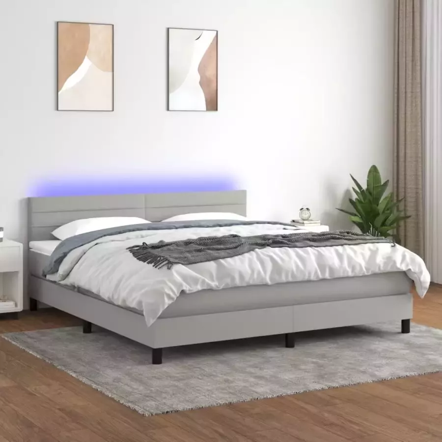 VidaXL -Boxspring-met-matras-en-LED-stof-lichtgrijs-160x200-cm