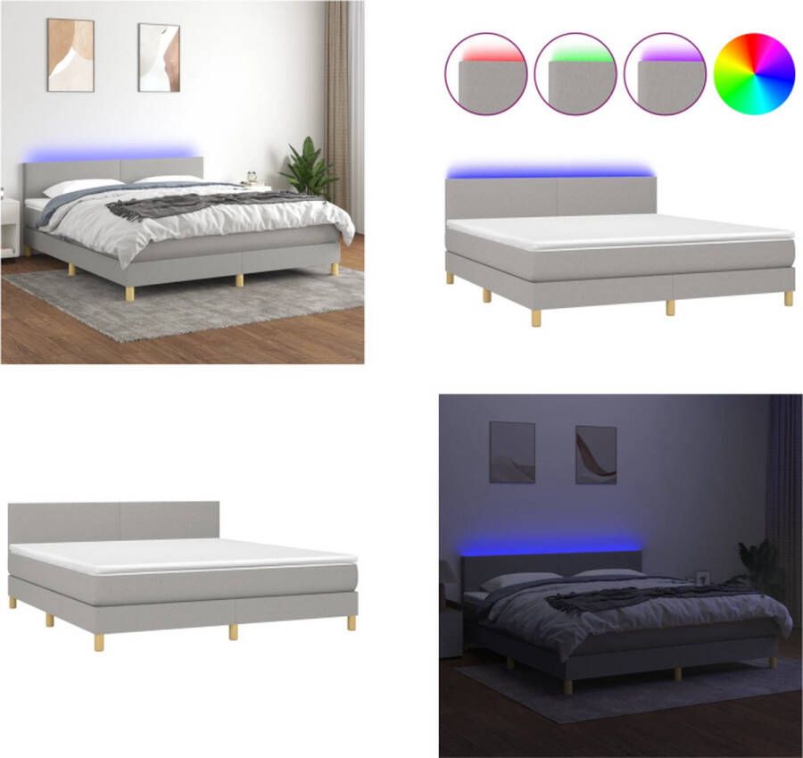 vidaXL Boxspring met matras en LED stof lichtgrijs 160x200 cm Boxspring Boxsprings Bed Slaapmeubel
