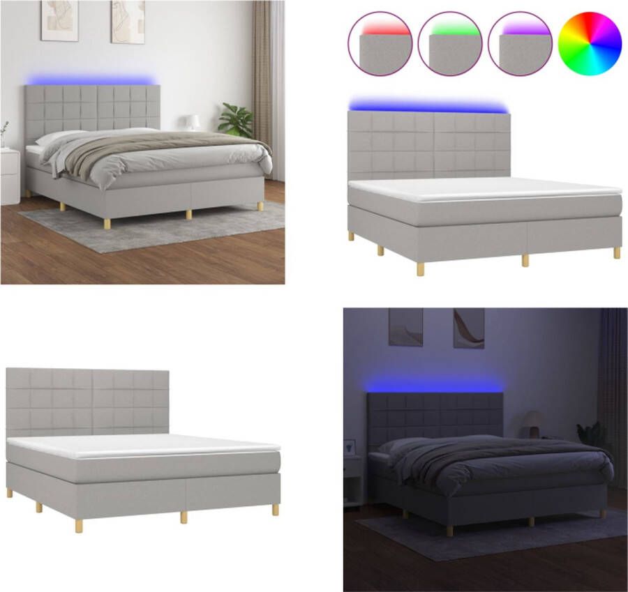 vidaXL Boxspring met matras en LED stof lichtgrijs 160x200 cm Boxspring Boxsprings Bed Slaapmeubel