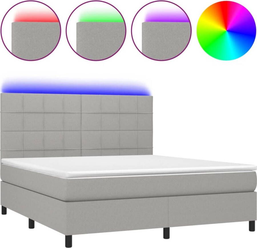 VidaXL -Boxspring-met-matras-en-LED-stof-lichtgrijs-180x200-cm - Foto 3