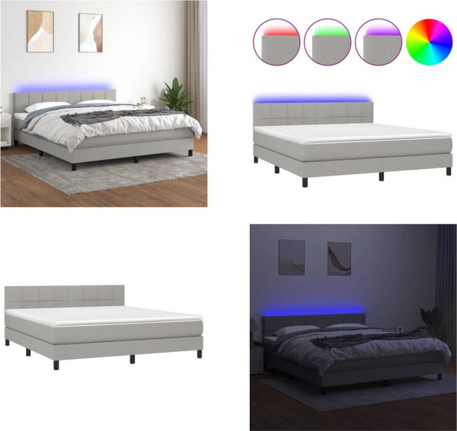 VidaXL Boxspring met matras en LED stof lichtgrijs 180x200 cm Boxspring Boxsprings Bed Slaapmeubel