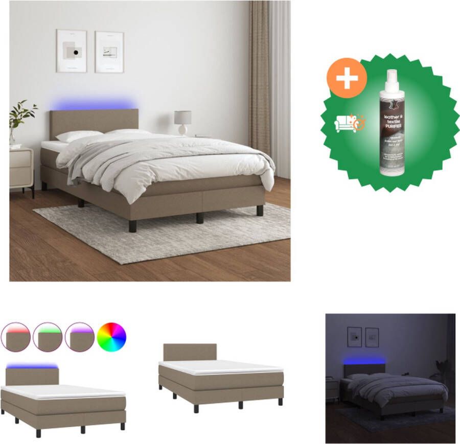 vidaXL Boxspring met matras en LED stof taupe 120x200 cm Bed Inclusief Reiniger