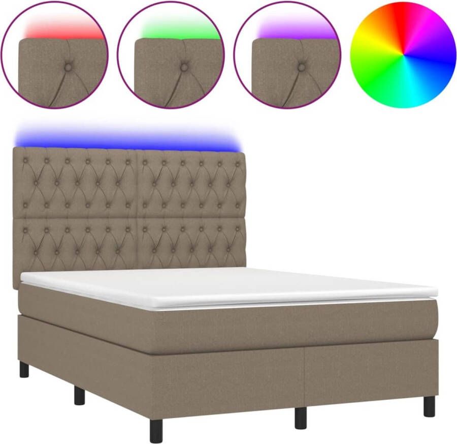 VidaXL -Boxspring-met-matras-en-LED-stof-taupe-140x190-cm - Foto 2