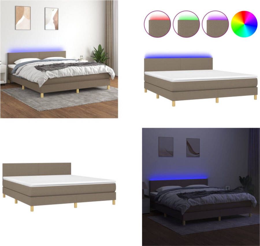 vidaXL Boxspring met matras en LED stof taupe 160x200 cm Boxspring Boxsprings Bed Slaapmeubel