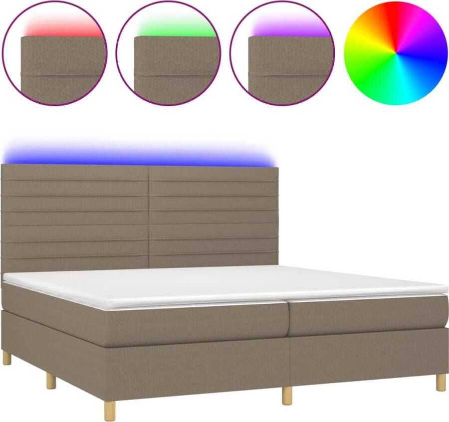 VidaXL -Boxspring-met-matras-en-LED-stof-taupe-200x200-cm - Foto 2