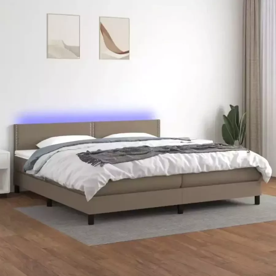 VidaXL -Boxspring-met-matras-en-LED-stof-taupe-200x200-cm - Foto 3