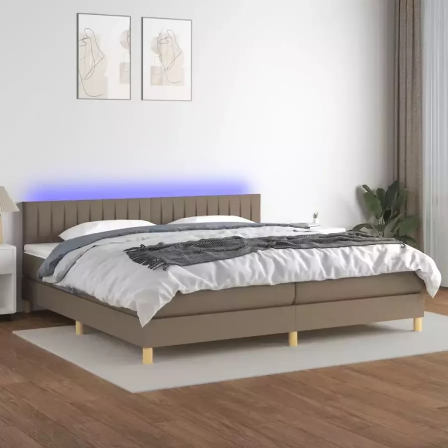 VidaXL -Boxspring-met-matras-en-LED-stof-taupe-200x200-cm
