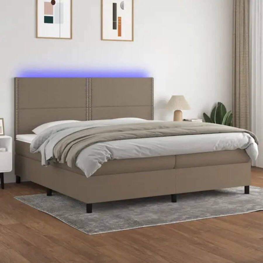 VidaXL -Boxspring-met-matras-en-LED-stof-taupe-200x200-cm