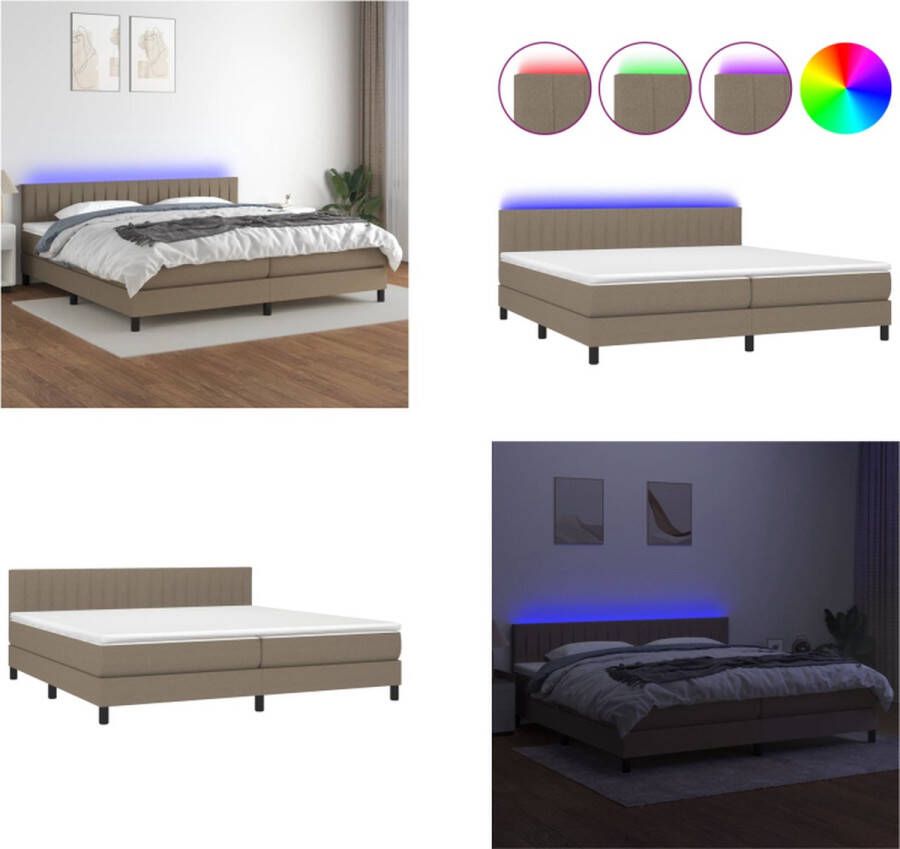 VidaXL Boxspring met matras en LED stof taupe 200x200 cm Boxspring Boxsprings Bed Slaapmeubel - Foto 2