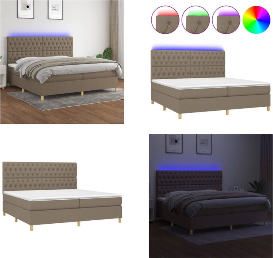 VidaXL Boxspring met matras en LED stof taupe 200x200 cm Boxspring Boxsprings Bed Slaapmeubel