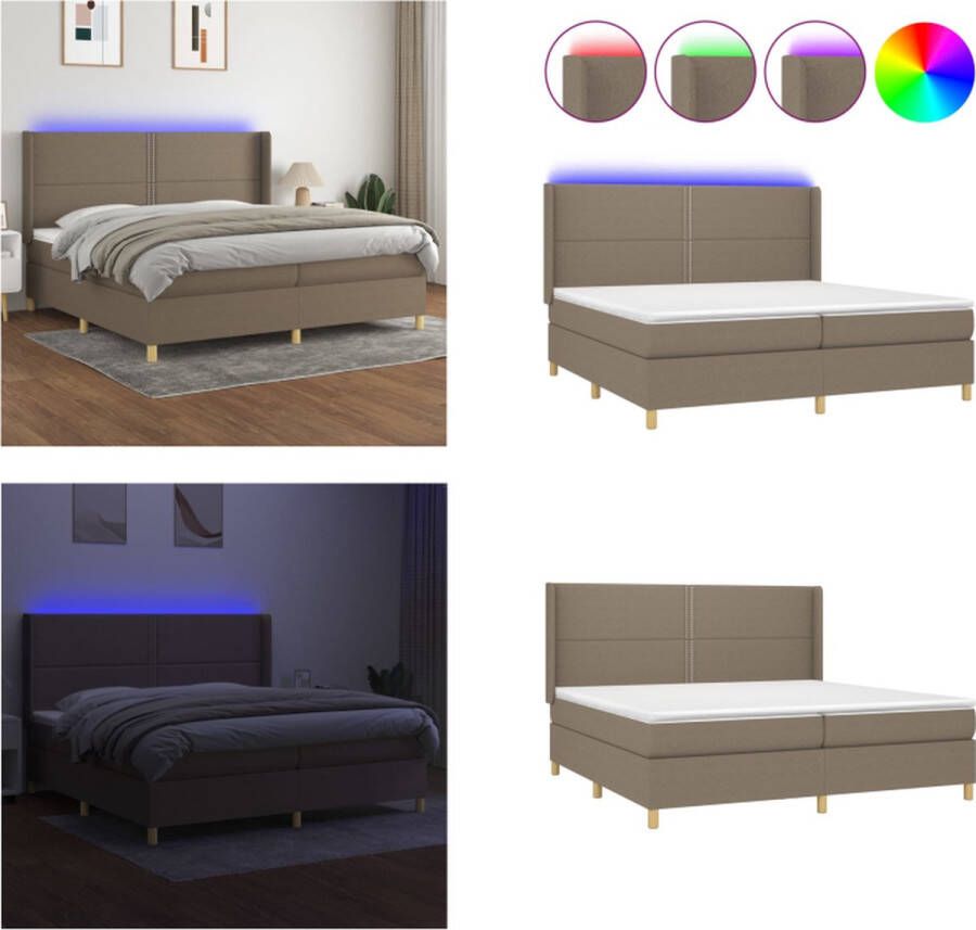 VidaXL Boxspring met matras en LED stof taupe 200x200 cm Boxspring Boxsprings Bed Slaapmeubel