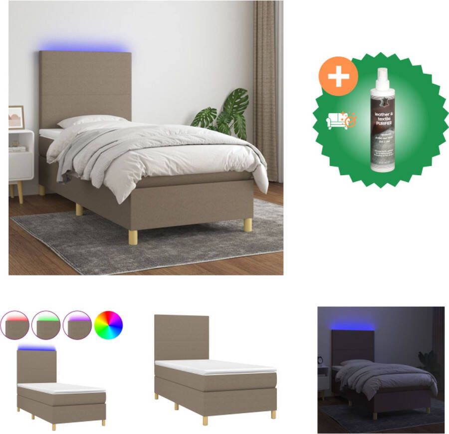 VidaXL Boxspring LED 203 x 90 x 118 128 cm taupe pocketvering matras huidvriendelijk montagehandleiding includo Bed Inclusief Reiniger